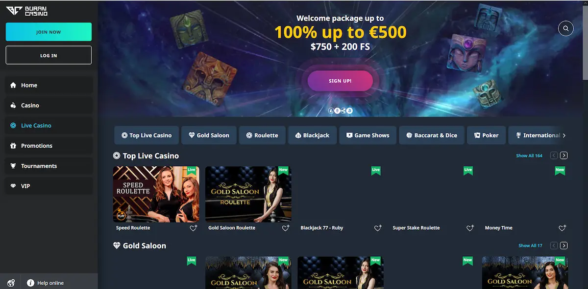 Buran Casino live dealer studio with roulette and blackjack tables