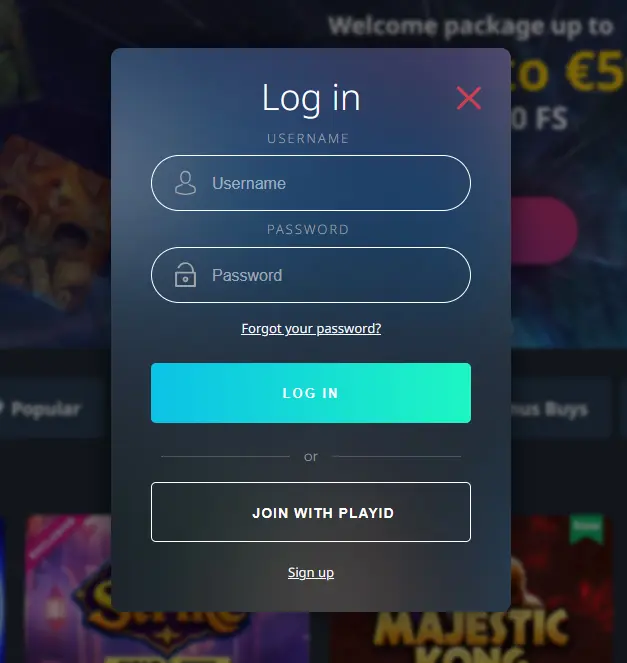 Buran Casino login screen with email and password fields