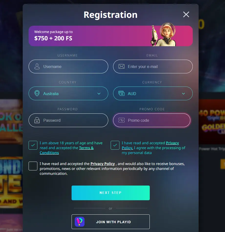 Buran Casino account registration screen for Australian players